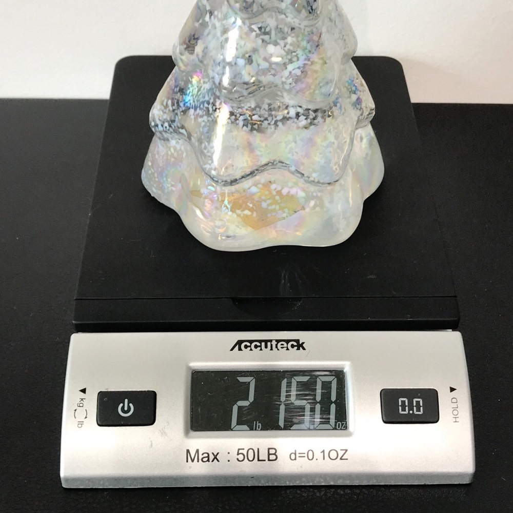 Vintage 7.5 Balos Hand Blown Art Glass AB Aura Iridescence Snow Christmas Tree - Picture 5 of 12